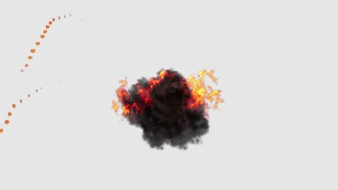 Inferno burst red fire flame at the center of the screen with black smoke Stock Footage