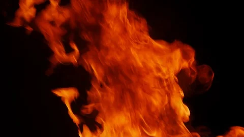 Inferno fire in slow motion isolated on black Stock Footage 99047780