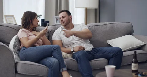 Infidelity, couple and caught cheating on phone with fight, conflict or argument Stock Footage 262207553