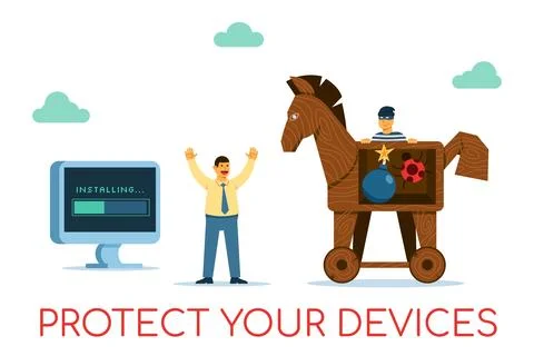 Infiltring Personal Computer Using Trojan Horse Trick Stock Illustration