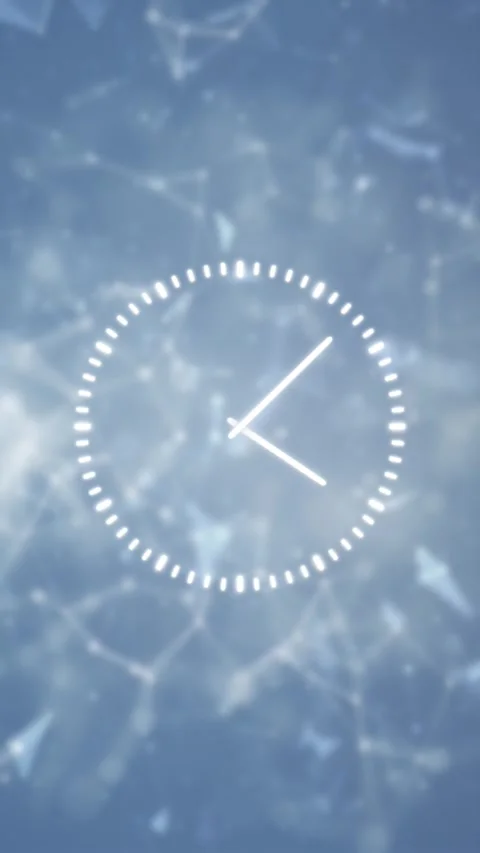 Infinite analog time clock on vertical blue digital background Stock Footage 346390801