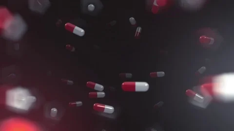 Infinite Array of Red and White Pills Floating Through Space 库存影片 72420062