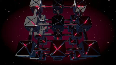Infinite deep space void filled with glowing red cybernetic nodes and glass, 4K Stock Footage 336780106