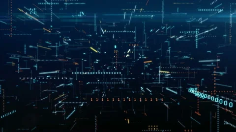 Infinite flight among binary code in a chaotic technological space Stock-Footage 87141812