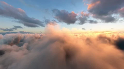 Infinite Fly Through the Cinematic Dusk Clouds Sunset Background Seamless Lo Stock Footage 219378488