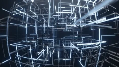 Infinite glowing passage with cinematic reflections and futuristic ambiance Stockillustratie