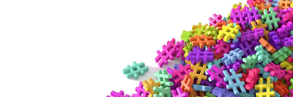 Infinite hashtags on a plane 3d render Stock Illustration