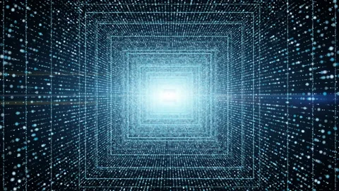 Infinite light blue square tunnel of glowing dots particle. Stock Footage 136527513
