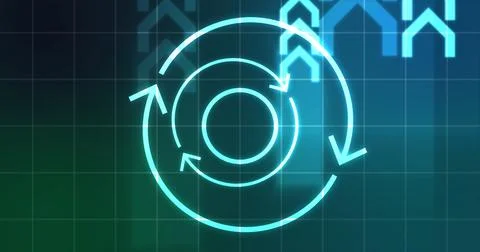 Infinite loop moving hypnosis hexagon particles technological hud interface.. 库存插图