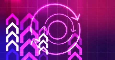 Infinite loop moving hypnosis hexagon particles technological hud interface.. 库存插图