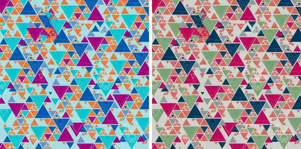 Infinite Multicolor Geometric Triangle Pattern Set Stock Illustration