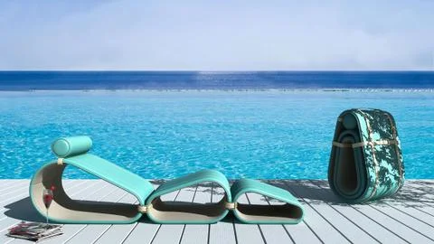 Infinite pool with deck and lounge chair Stock Illustration