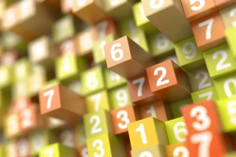 Infinite random numbers 3d render Stock Illustration