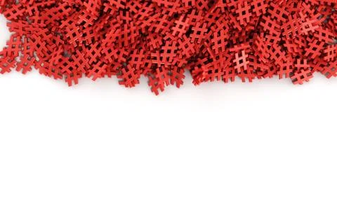 Infinite red hash tags on a plane original 3d rendering image Stock Illustration
