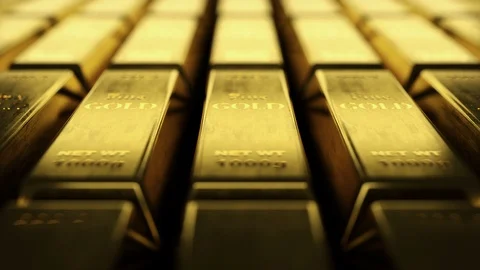 Infinite rows of fine gold bars Stock Footage