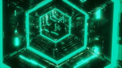 Infinite seamless flight of a mirror gem in a bright futuristic hexagon corridor Stock Footage 126002568