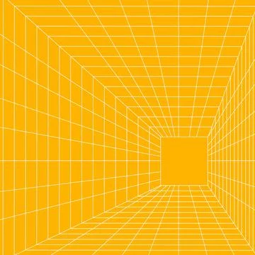 Infinite square tunnel perspective grid yellow geometric backdrop vector Illustrazione stock