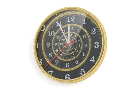 Infinite time spiral in the wall clock, 3D rendering Illustrazione stock