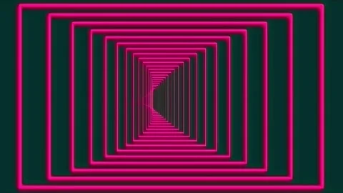 Infinite tunnel swinging concentric rectangles in neon pink on dark green Video stock 269011371