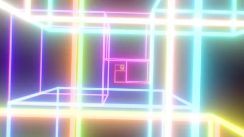 Infinite Zoom Into Logarithmic Cube Spiral Glows Rainbow Neon Colors Vidéo 286026925