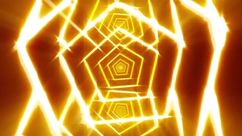 Infinite zoom in seamless loop 3 poligon system golden light rays Stock Footage 148252120