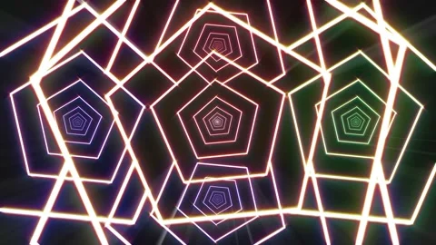 Infinite zoom in seamless loop 5 poligon system neon color light rays Stock Footage 148252122