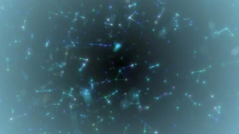 Infinitely flying through connected bright stars. Glows and particles. Digital Stock Footage 114805056