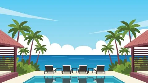 Infinity Calm Bali Resort Flat Design Illustration Иллюстрация