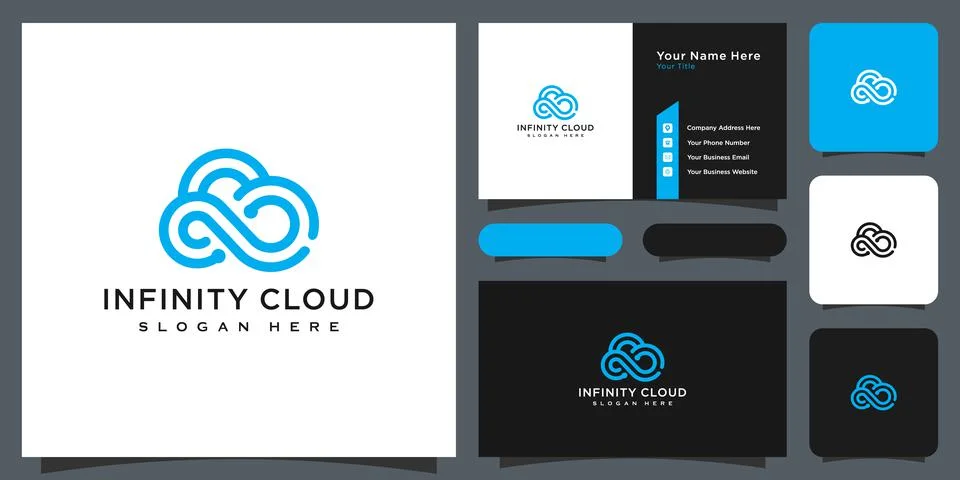 Infinity cloud logo design vector and business card Illustrazione stock