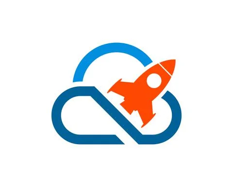 Infinity cloud with orange rocket gliding Stock Illustration