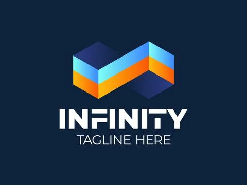 Infinity cube logo. 3D Geometric Infinity Cube Hexagon vector logotype Stock Illustration