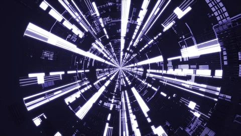 Infinity flight inside tunnel, neon light abstract background. Seamless loop Stock Footage 126934718