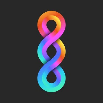 Infinity form logo 3d three loops geometric vertical chain shape, vivid gradi Stock Illustration