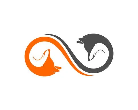 Infinity fox and wolf with orange and grey color Stock Illustration