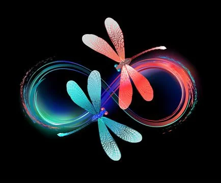 Infinity with glowing dragonflies Stock Illustration
