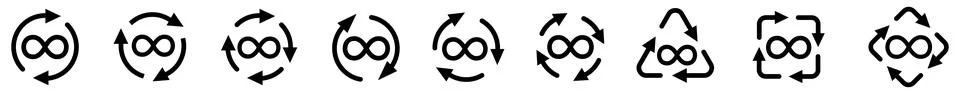 Infinity icon in arrows forming cycle, two three and four arrow version. Ne.. Stock Illustration