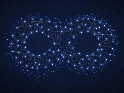 Infinity icon of lines and dot. Vector logo, design element Stock Illustration