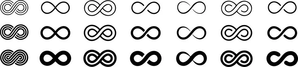 Infinity icon set. Infinity, eternity, infinite, endless, loop symbols. Unl.. Stock Illustration