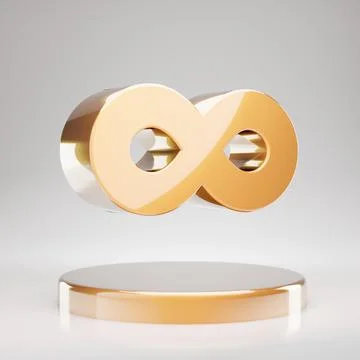 Infinity icon. Yellow Gold Infinity symbol on golden podium. Stock Illustration