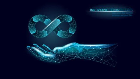 Infinity loop above hand concept. Low poly perpetual cycle digital innovation Stock Illustration