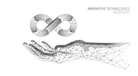 Infinity loop above hand concept. Low poly perpetual cycle digital innovation Stock Illustration