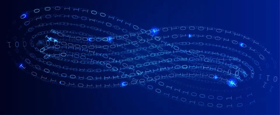 Infinity Loop Binary Code Digits Chain Blue Background, Digital Data Stream 스톡 일러스트