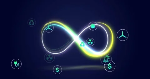 Infinity loop with renewable energy icons and sustainability animation Video stock 330469929