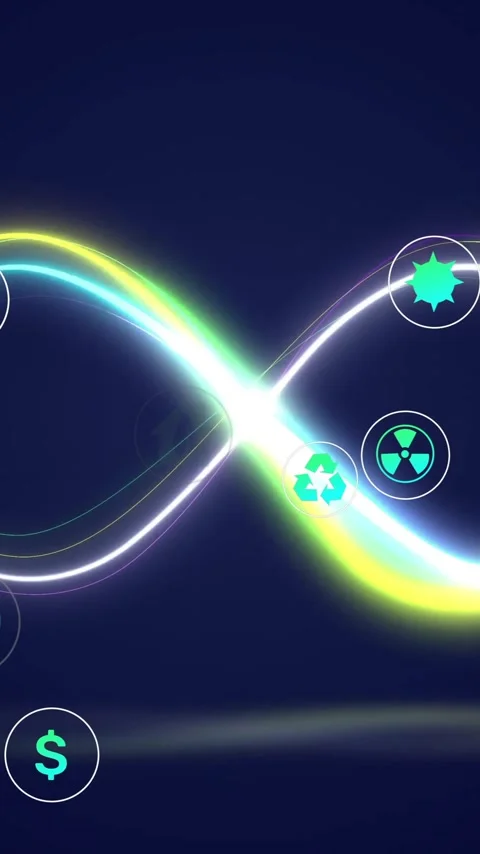 Infinity loop with renewable energy icons and sustainability animation Stock Footage 343645462