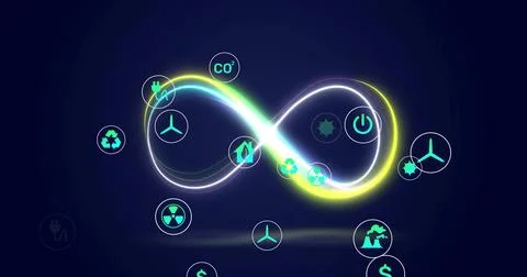 Infinity loop with renewable energy icons and sustainability image Stock Illustration