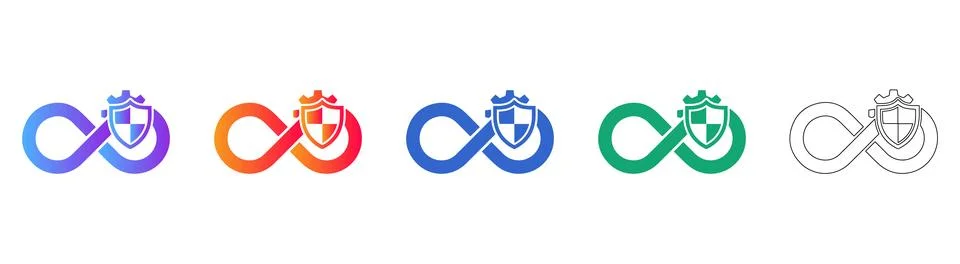 Infinity Loop Security Shield Icon Set Illustrazione stock