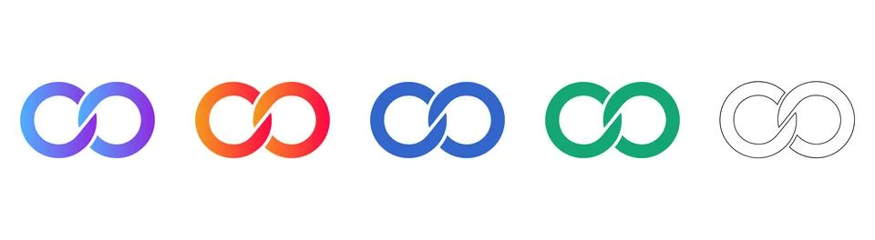 Infinity Loop Symbol Set in Multiple Colors and Outline Style Stock Illustration