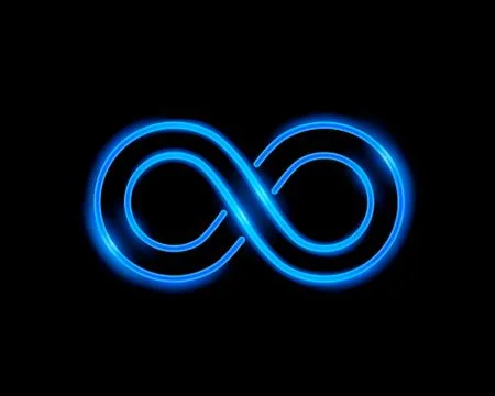 Infinity neon symbol on the blue background. Stock Illustration