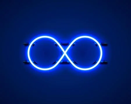 Infinity neon symbol on the blue background. 스톡 일러스트