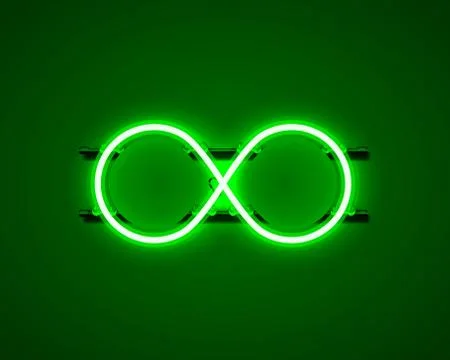 Infinity neon symbol on the green background. イラスト素材
